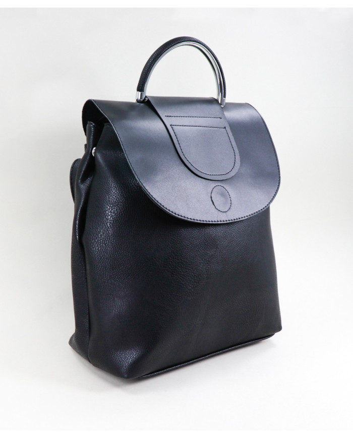 Damas Mochila negra con manija metálica