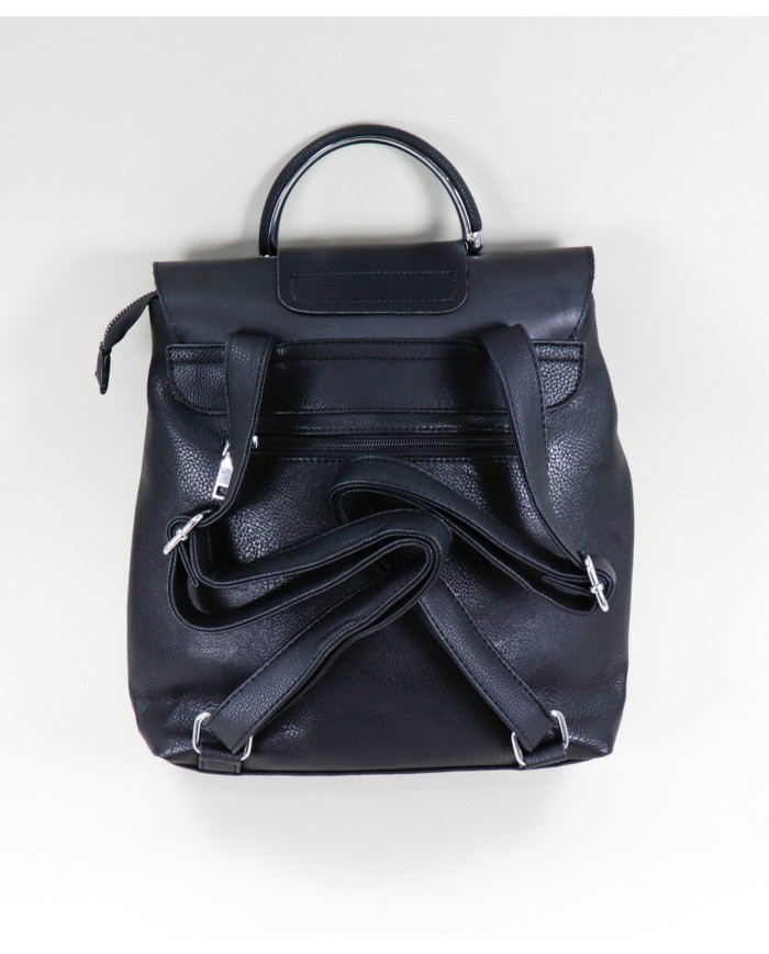 Damas Mochila negra con manija metálica