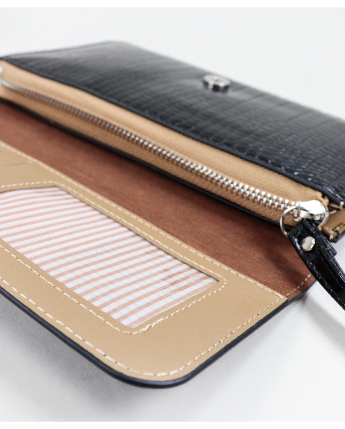 Women's Black Wallet with Removable Handle