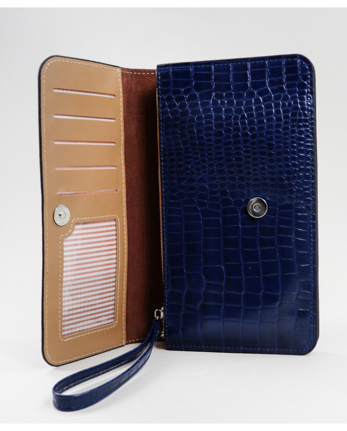 Women's Blue Wallet with Removable Handle