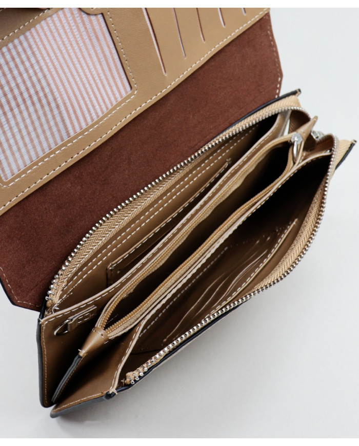 Women's Taupe Wallet with Removable Handle