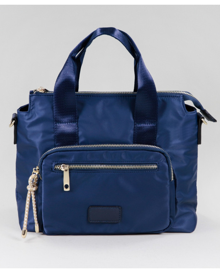 Women's Blue Nylon Suitcase with Frontal Pocket