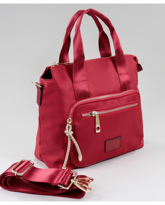 Caso rojo de nylon femenino con bolsillo frontal