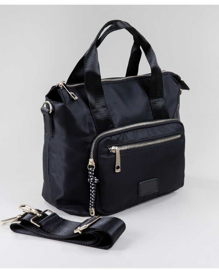 Maleta de nylon negro femenino con bolsillo frontal