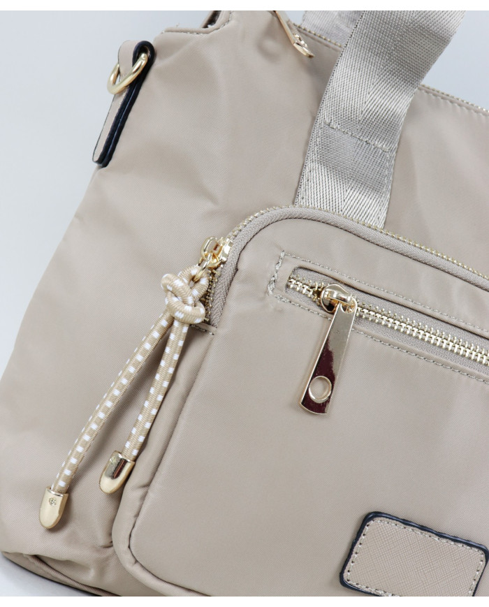 Damas Nylon Bolsa de Taupe con bolsillo frontal