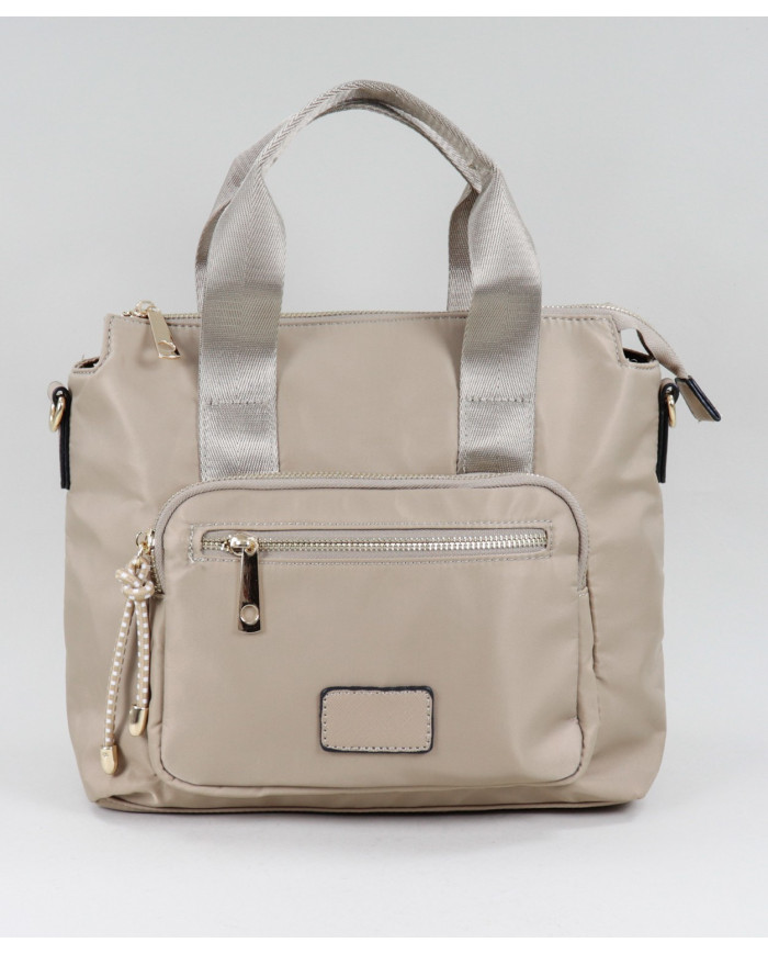 Mala Taupe Nylon de Senhora com Bolso Frontal