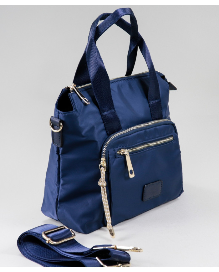 Maleta de nylon azul femenino con bolsillo frontal