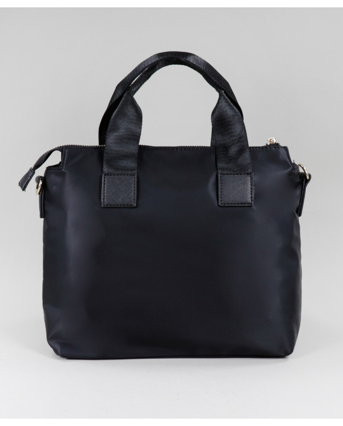 Maleta de nylon negro femenino con bolsillo frontal