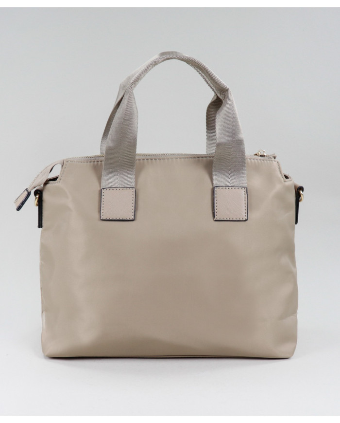 Ladies Nylon Taupe Bag with Frontal Pocket