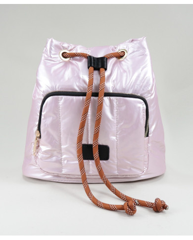 Mochila Rosa Acolchoada com Cordão Ajustável