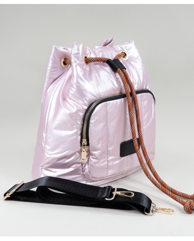 Mochila Rosa Acolchoada com Cordão Ajustável