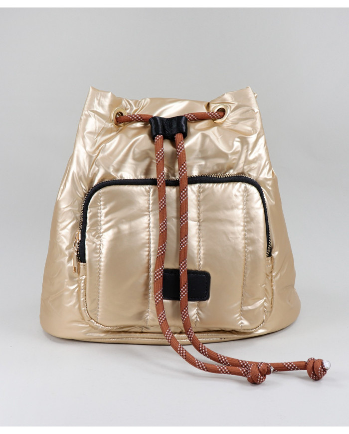 Mochila Dourada Acolchoada com Cordão Ajustável