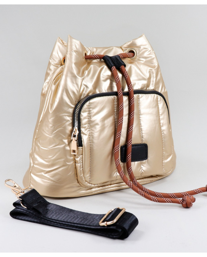 Mochila Dourada Acolchoada com Cordão Ajustável