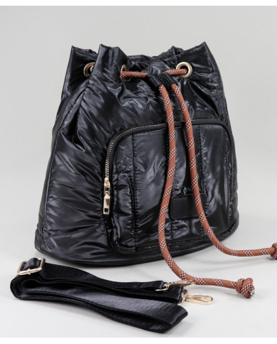 Mochila Preta Acolchoada com Cordão Ajustável