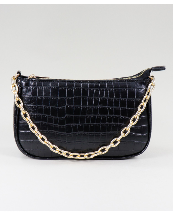 Bolsa de la señora negra con manija de cadena