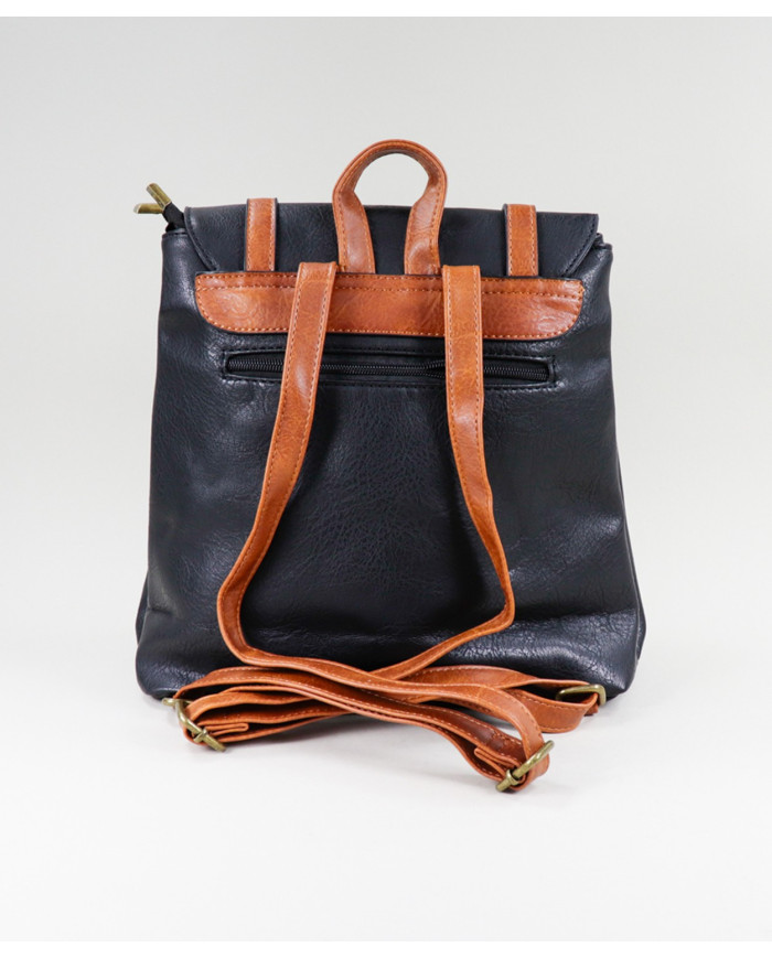 Damas Negro mochila con doble tira