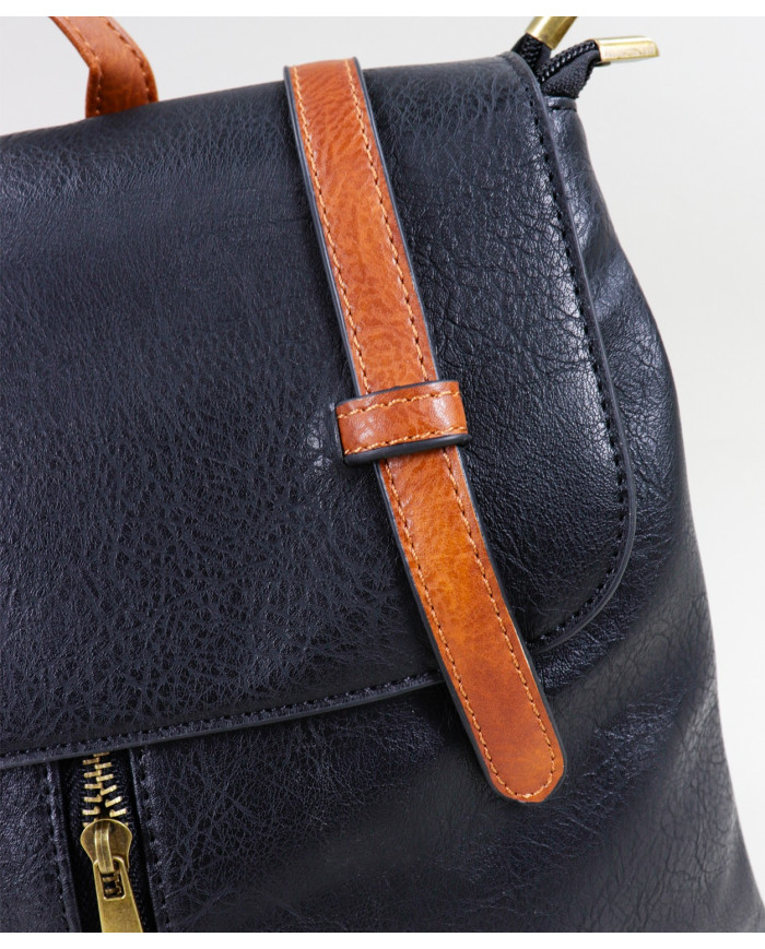 Ladies Black Backpack with Double Strip