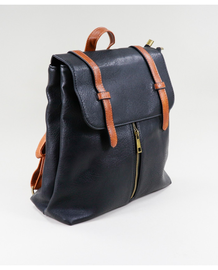 Ladies Black Backpack with Double Strip