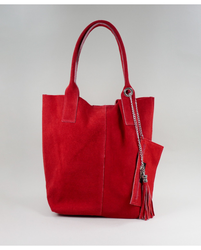 Bolso de la señora roja en la piel