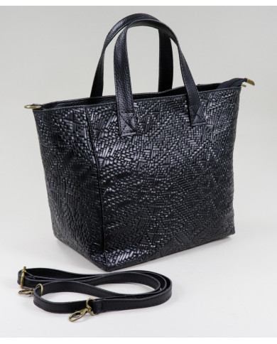 Lady's Black Leather Bag with Texture
