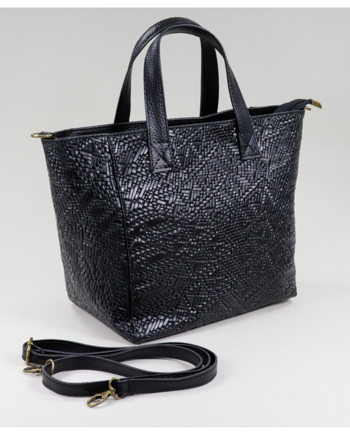 Lady's Black Leather Bag with Texture