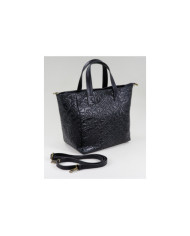 Lady's Black Leather Bag with Texture