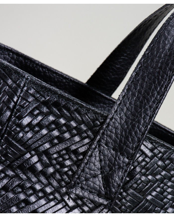 Lady's Black Leather Bag with Texture