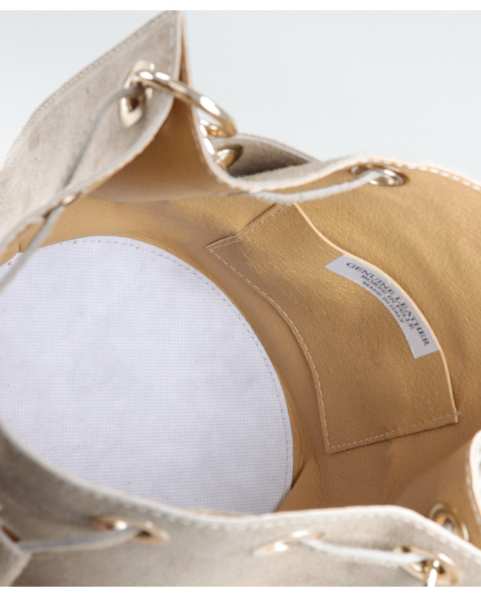 Mala Bucket Redonda Taupe em Pele