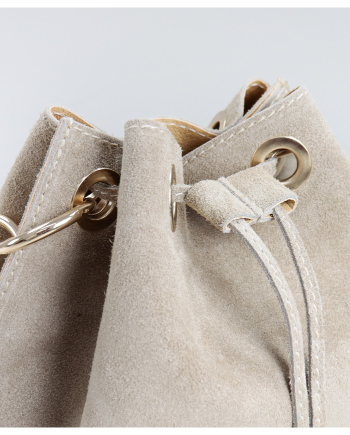 Mala Bucket Redonda Taupe em Pele