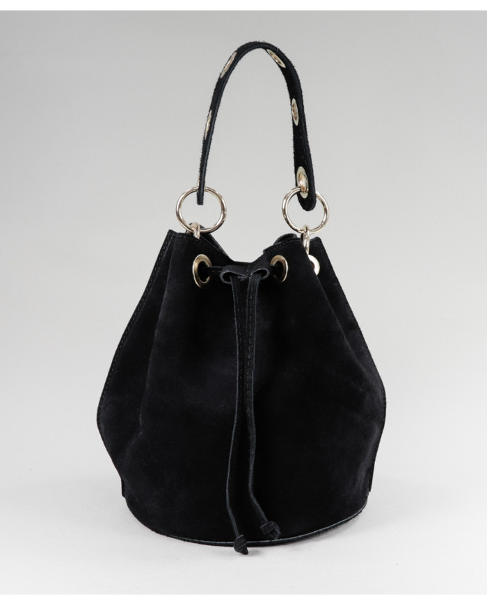 Bolso redondo negro en piel