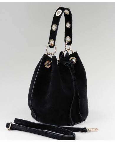 Bolso redondo negro en piel