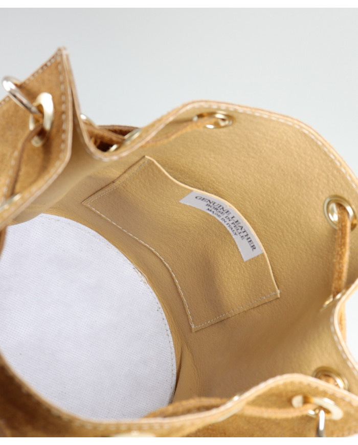 Mala Bucket Redonda Camel em Pele