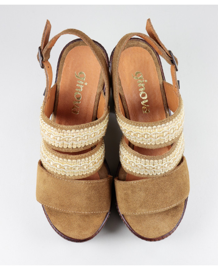 Wood Sole Sandals with Lace Strips