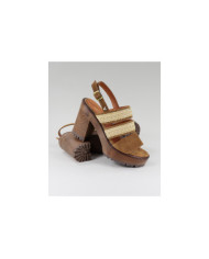 Wood Sole Sandals with Lace Strips