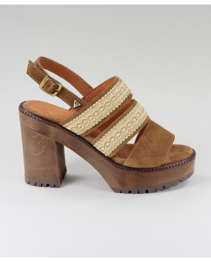 Wood Sole Sandals with Lace Strips