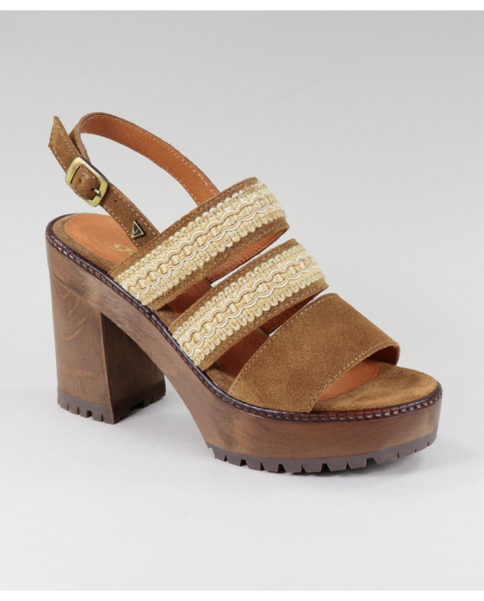 Wood Sole Sandals with Lace Strips