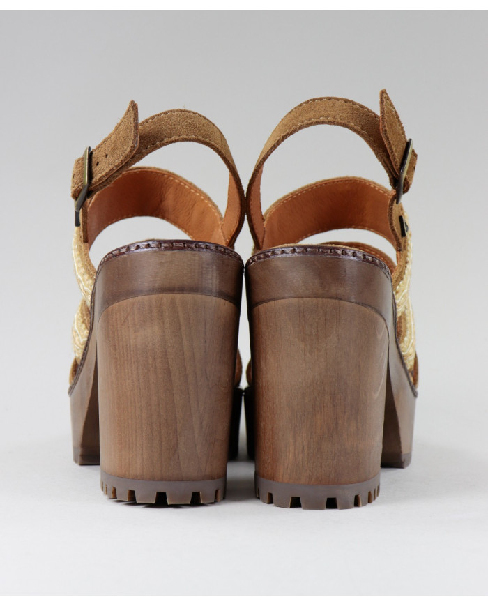 Wood Sole Sandals with Lace Strips