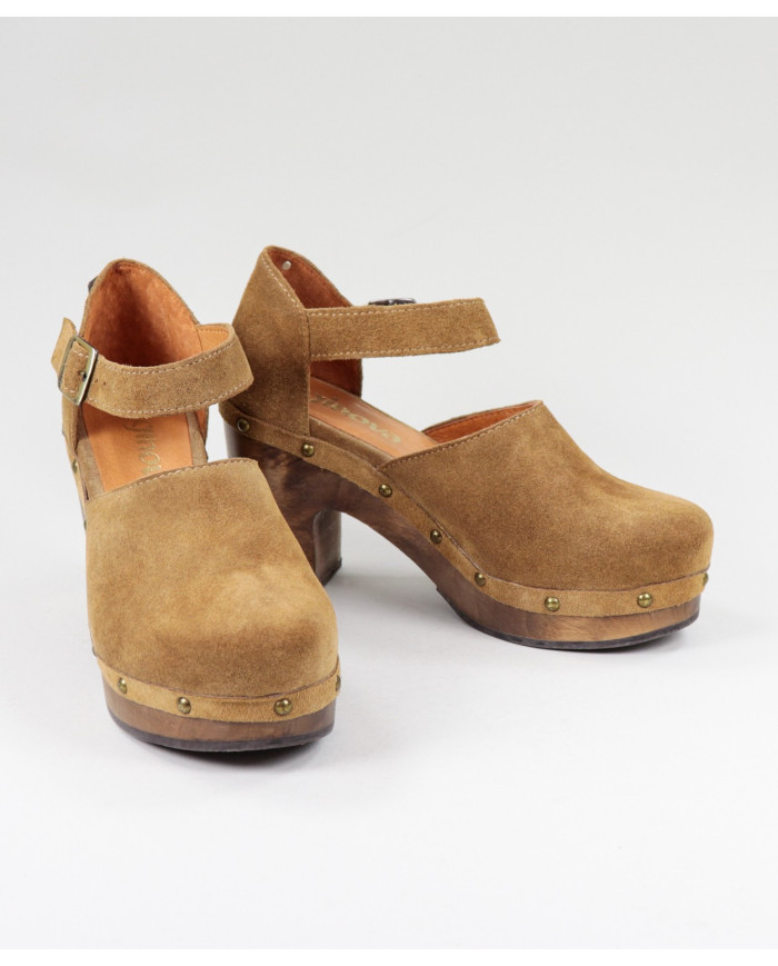 Camel de Senhora Ginova Sandals Closed with Wood Sola
