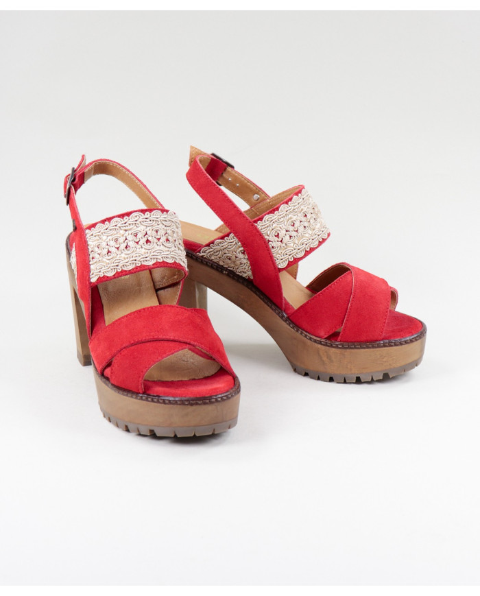 Red Sandals by Mrs. Ginova with Lace