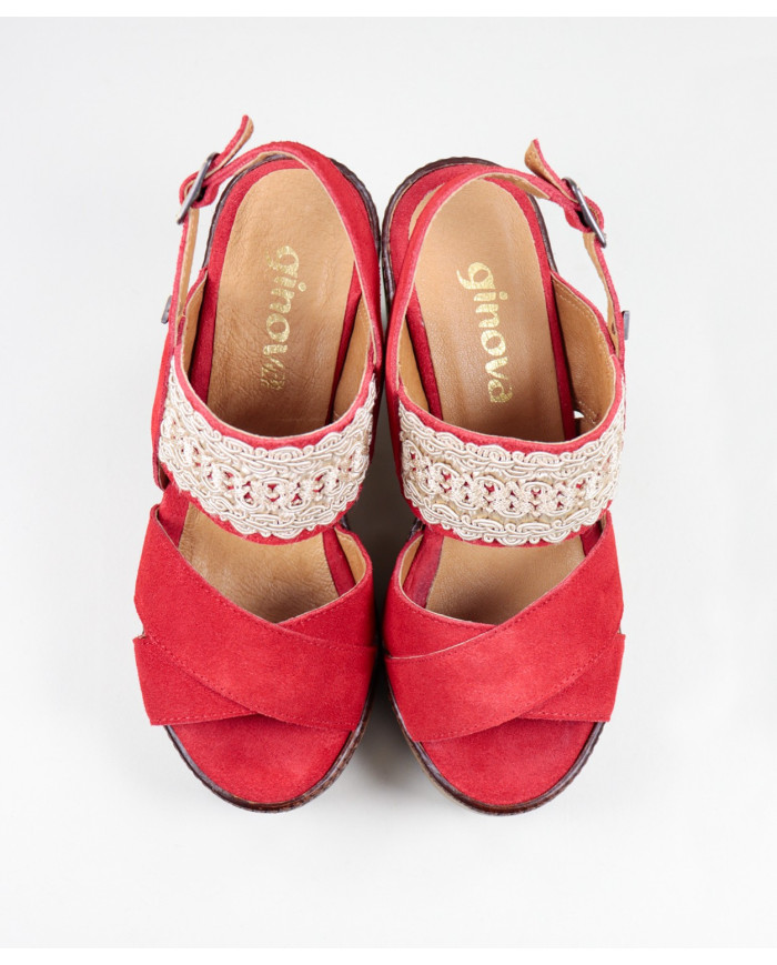 Red Sandals by Mrs. Ginova with Lace