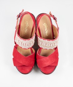 Sandálias Vermelhas  de Senhora Ginova com Renda