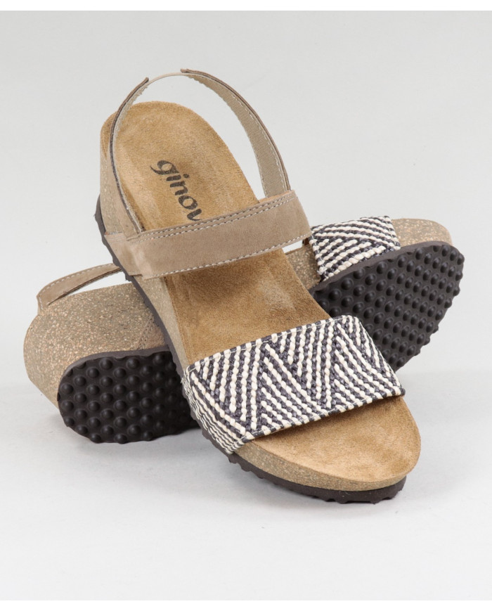 Ginova de Cunha Taupe Sandals with Anatomical and Elastic Insole