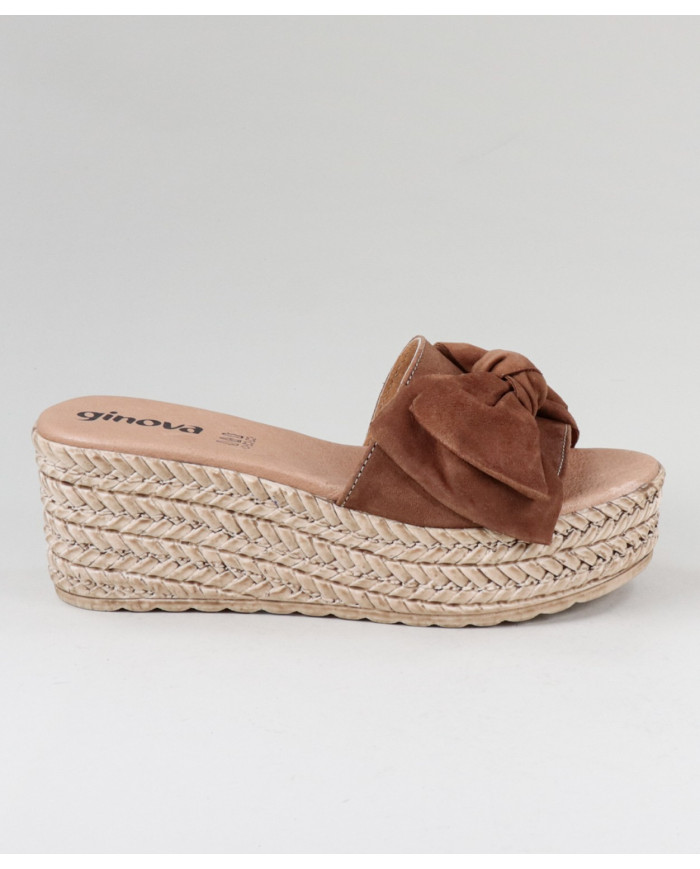 Chinelos Camel de Senhora em Cunha com Laço