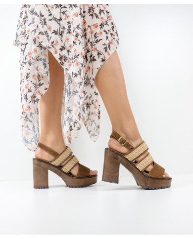 Wood Sole Sandals with Lace Strips