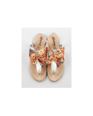 Ladies Golden Sandals with Decorative Lace