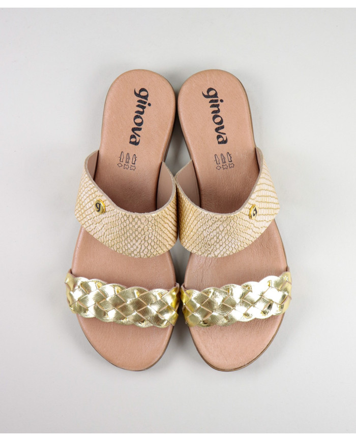 Chinelos Platina de Senhora Ginova com Tiras Decoradas