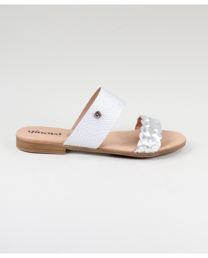 Chinelos Prata de Senhora Ginova com Tiras Decoradas