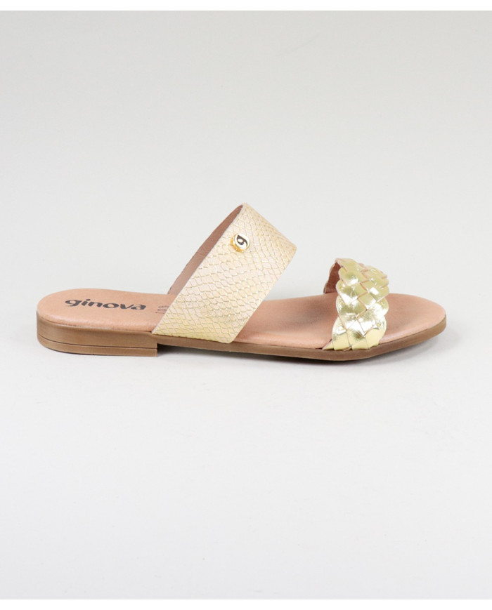 Chinelos Platina de Senhora Ginova com Tiras Decoradas