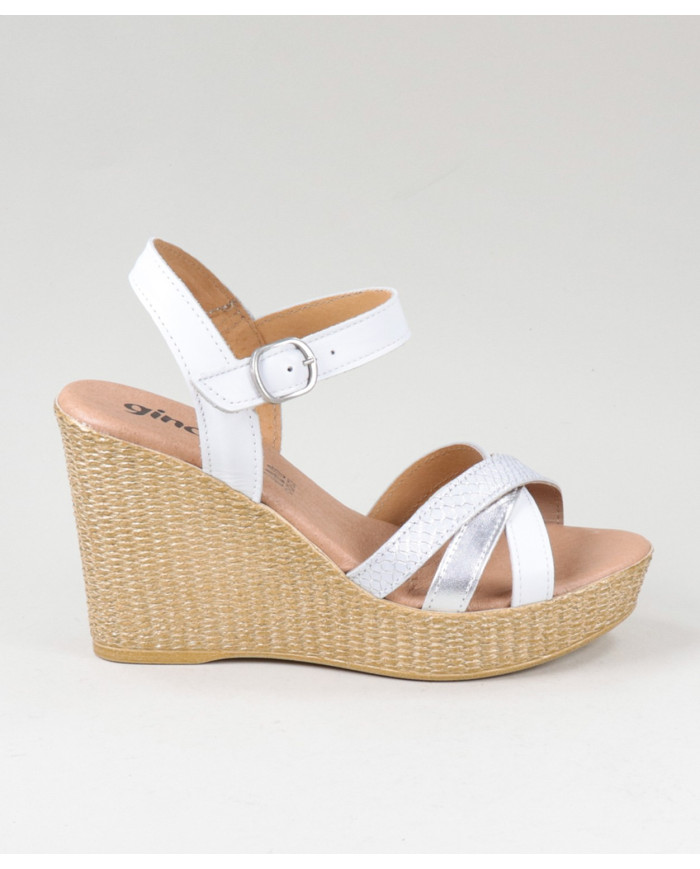 Silver and White Sandals by Lady Ginova with Strips