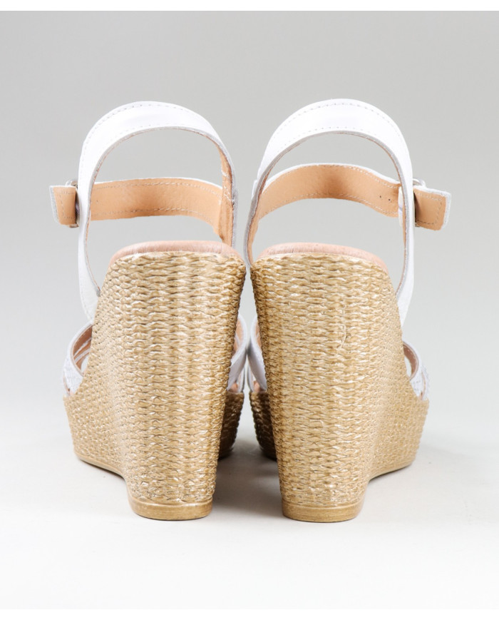 Silver and White Sandals by Lady Ginova with Strips